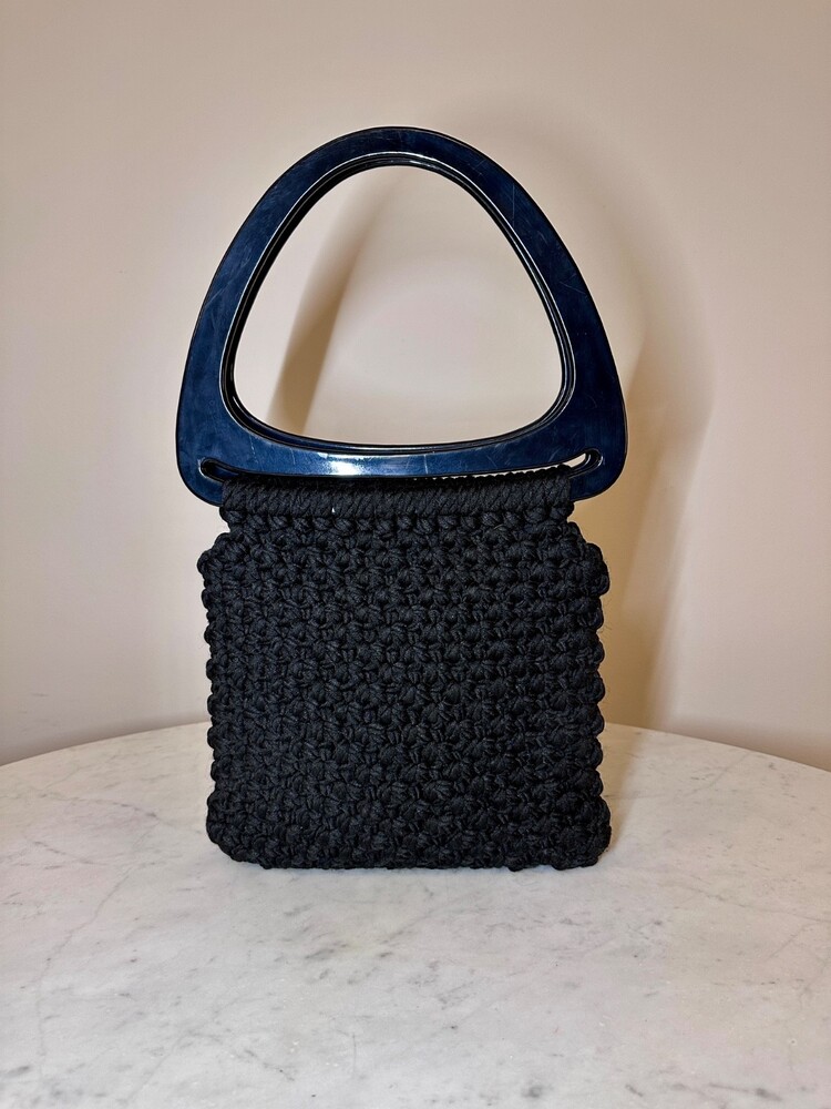Vintage 60s 70s Macrame‎ Bag With Marbled  Accento Craft Handles